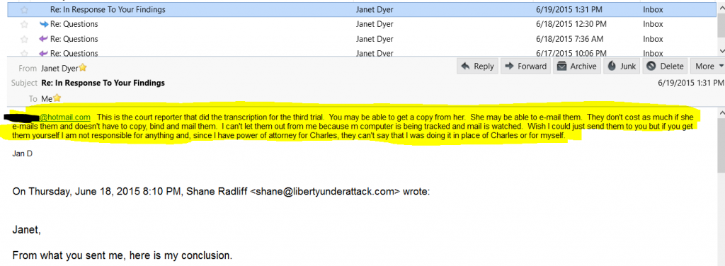 Email from Janet - They Have the Transcripts